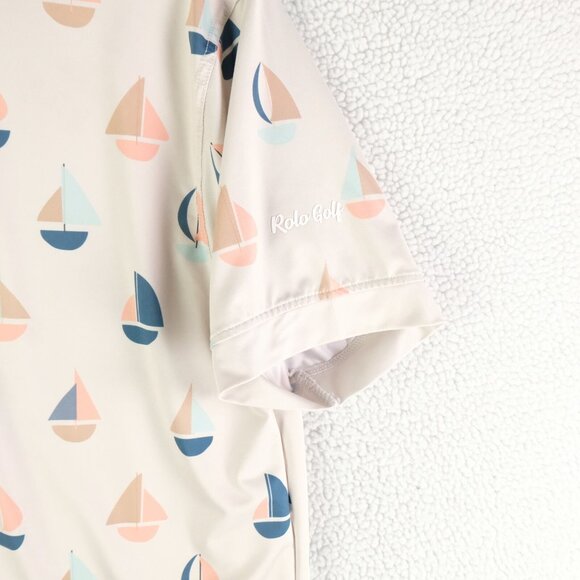 Rolo Golf Polo Mens Medium Beige Sailboat All Over Print Golf Performance - Picture 3 of 8